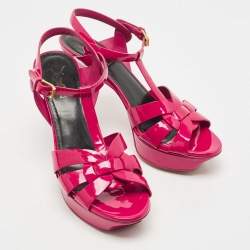 Pre Owned Saint Laurent Pink Patent Leather Tribute Sandals Size 39