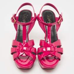 Pre Owned Saint Laurent Pink Patent Leather Tribute Sandals Size 39