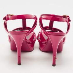 Pre Owned Saint Laurent Pink Patent Leather Tribute Sandals Size 39