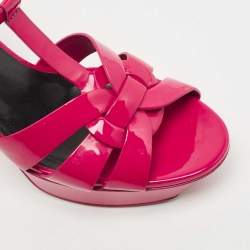 Pre Owned Saint Laurent Pink Patent Leather Tribute Sandals Size 39