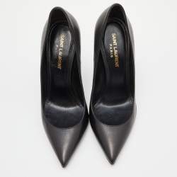 Pre Owned Saint Laurent Black Leather Opyum Pointed Toe Pumps Size 36