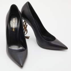 Pre Owned Saint Laurent Black Leather Opyum Pointed Toe Pumps Size 36