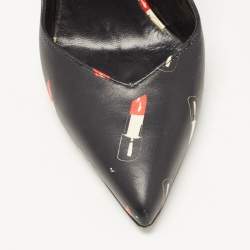 Pre Owned Saint Laurent Black Lipstick Print Leather Pointed Toe Pumps Size 37.5