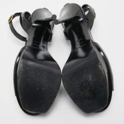 Pre Owned Saint Laurent Black Patent Leather Platform Ankle Strap Sandals Size 37.5