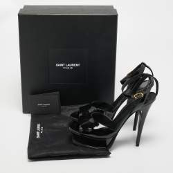 Pre Owned Saint Laurent Black Patent Leather Platform Ankle Strap Sandals Size 37.5