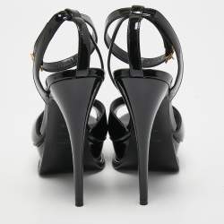 Pre Owned Saint Laurent Black Patent Leather Platform Ankle Strap Sandals Size 37.5