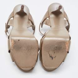 Pre Owned Saint Laurent Brown Patent Leather Tribute Sandals Size 37.5