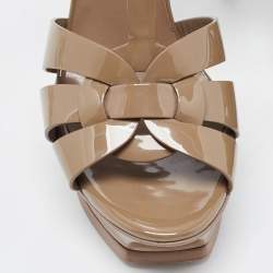 Pre Owned Saint Laurent Brown Patent Leather Tribute Sandals Size 37.5