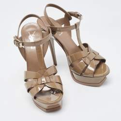 Pre Owned Saint Laurent Brown Patent Leather Tribute Sandals Size 37.5
