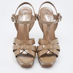 Pre Owned Saint Laurent Brown Patent Leather Tribute Sandals Size 37.5