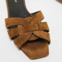 Saint Laurent Brown Suede Tribute Flat Slides Size 38