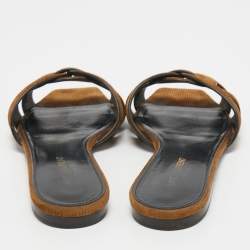 Saint Laurent Brown Suede Tribute Flat Slides Size 38
