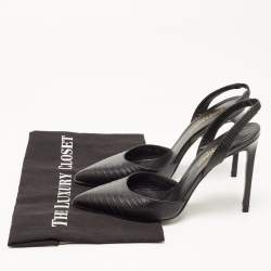 Pre Owned Saint Laurent Black Lizard Embossed Leather Slingback Pumps Size 36