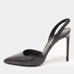 Pre Owned Saint Laurent Black Lizard Embossed Leather Slingback Pumps Size 36