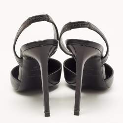 Pre Owned Saint Laurent Black Lizard Embossed Leather Slingback Pumps Size 36