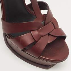 Saint Laurent Burgundy Leather Tribute Sandals Size 38