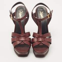 Saint Laurent Burgundy Leather Tribute Sandals Size 38