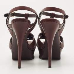 Saint Laurent Burgundy Leather Tribute Sandals Size 38