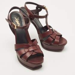 Saint Laurent Burgundy Leather Tribute Sandals Size 38