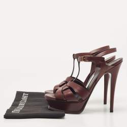 Saint Laurent Burgundy Leather Tribute Sandals Size 38