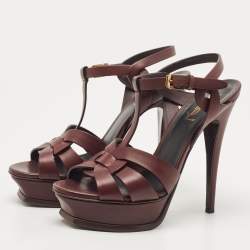 Saint Laurent Burgundy Leather Tribute Sandals Size 38