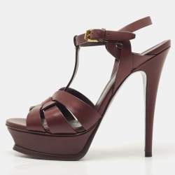 Saint Laurent Burgundy Leather Tribute Sandals Size 38