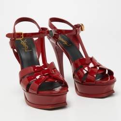 Pre Owned Saint Laurent Dark Red Patent Leather Tribute Sandals Size 38