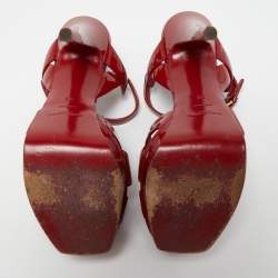 Pre Owned Saint Laurent Dark Red Patent Leather Tribute Sandals Size 38
