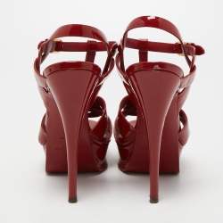 Pre Owned Saint Laurent Dark Red Patent Leather Tribute Sandals Size 38