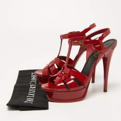 Pre Owned Saint Laurent Dark Red Patent Leather Tribute Sandals Size 38