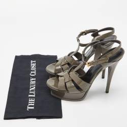 Pre Owned Saint Laurent Grey Patent Leather Tribute Sandals Size 39