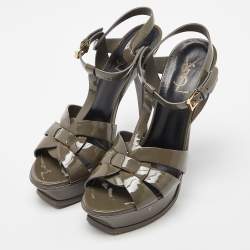 Pre Owned Saint Laurent Grey Patent Leather Tribute Sandals Size 39