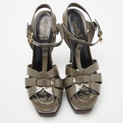 Pre Owned Saint Laurent Grey Patent Leather Tribute Sandals Size 39