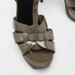 Pre Owned Saint Laurent Grey Patent Leather Tribute Sandals Size 39
