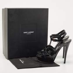 Saint Laurent Black Patent Leather Tribute Sandals Size 36