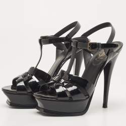 Saint Laurent Black Patent Leather Tribute Sandals Size 36