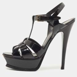 Saint Laurent Black Patent Leather Tribute Sandals Size 36