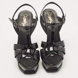 Saint Laurent Black Patent Leather Tribute Sandals Size 36