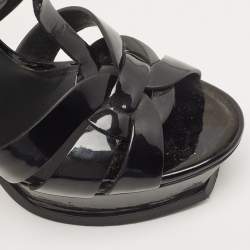 Saint Laurent Black Patent Leather Tribute Sandals Size 36