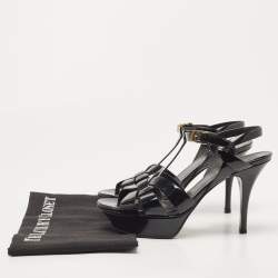 Pre Owned Saint Laurent Black Patent Leather Tribute Sandals Size 36.5