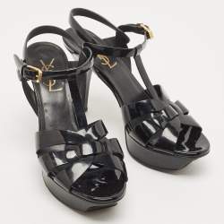 Pre Owned Saint Laurent Black Patent Leather Tribute Sandals Size 36.5