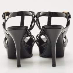 Pre Owned Saint Laurent Black Patent Leather Tribute Sandals Size 36.5