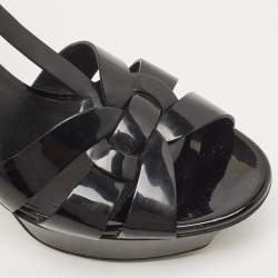 Pre Owned Saint Laurent Black Patent Leather Tribute Sandals Size 36.5