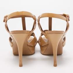 مملوكة مسبقًا Saint Laurent Beige Patent Leather Tribute Sandals Size 37.5