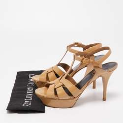 مملوكة مسبقًا Saint Laurent Beige Patent Leather Tribute Sandals Size 37.5