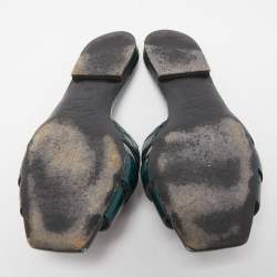 Saint Laurent Green Croc Embossed Leather Tribute Flat Slides Size 35