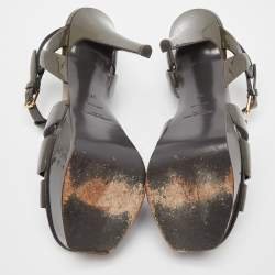 Saint Laurent Grey Patent Leather Tribute Ankle Strap Sandals Size 37