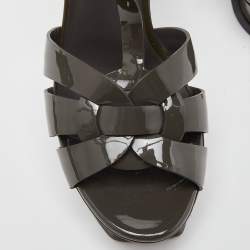 Saint Laurent Grey Patent Leather Tribute Ankle Strap Sandals Size 37