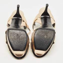 Pre Owned Saint Laurent Gold Lizard Embossed Leather Tribute Sandals Size 38.5