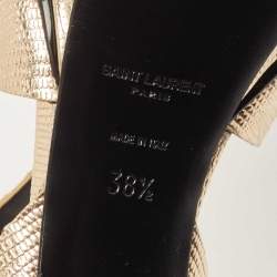 Pre Owned Saint Laurent Gold Lizard Embossed Leather Tribute Sandals Size 38.5